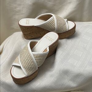 Donald J. Pliner Tan and White Wedge Sandals